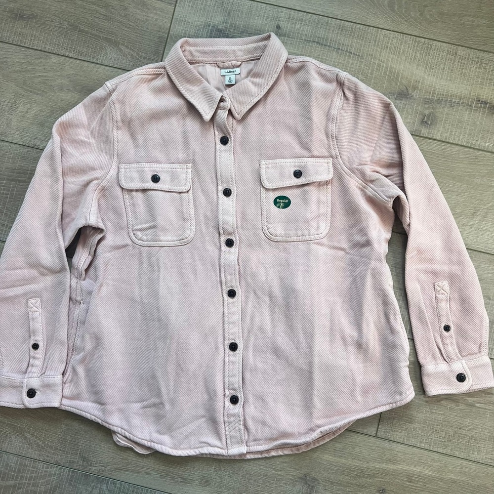 L.L.Bean Shirt Jacket Women XL Pink Cotton Button Front Shacket 516066
